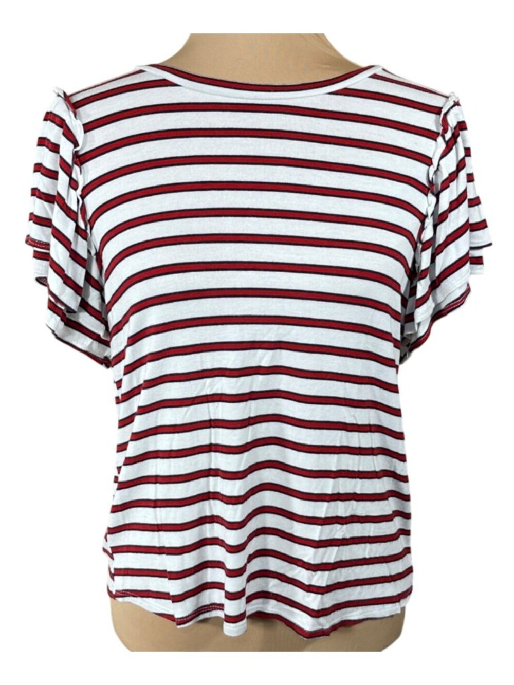 Green Envelope Ruffle Sleeve T-Shirt Red White Blue Size L Large